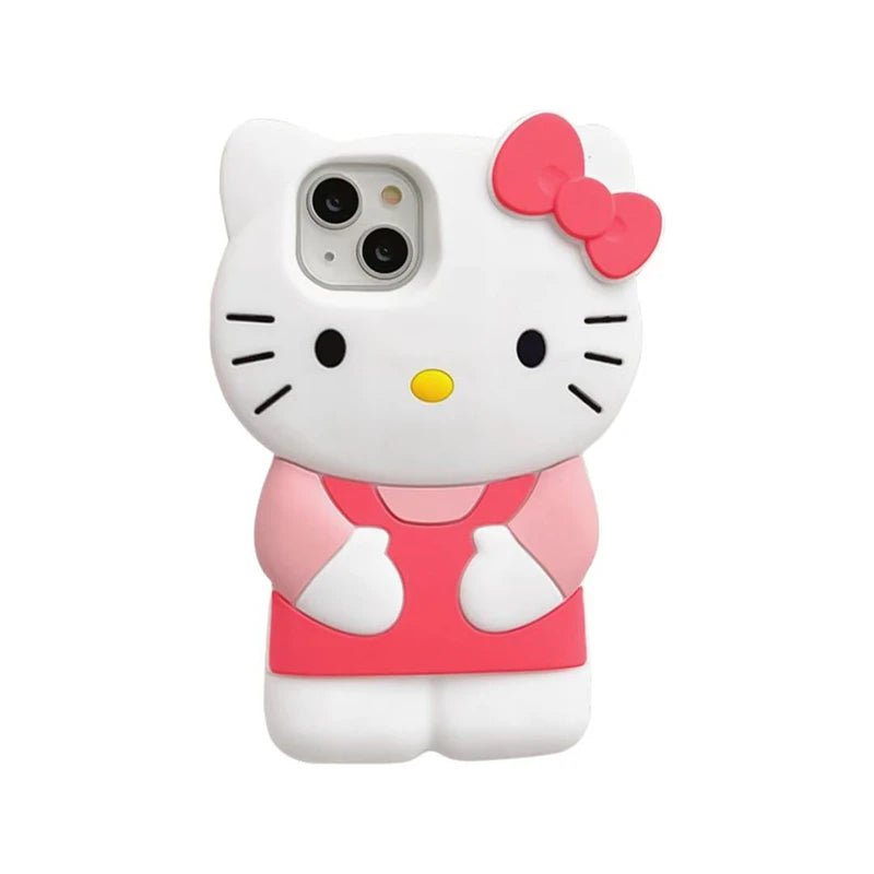 Sanrio 3D Cartoon Hello Kitty Bow Cute Phone Case For iPhone 17 16 15 14 13 12 Pro Max 11 Xs XR 7 8 Plus SE Soft Silicone Cover