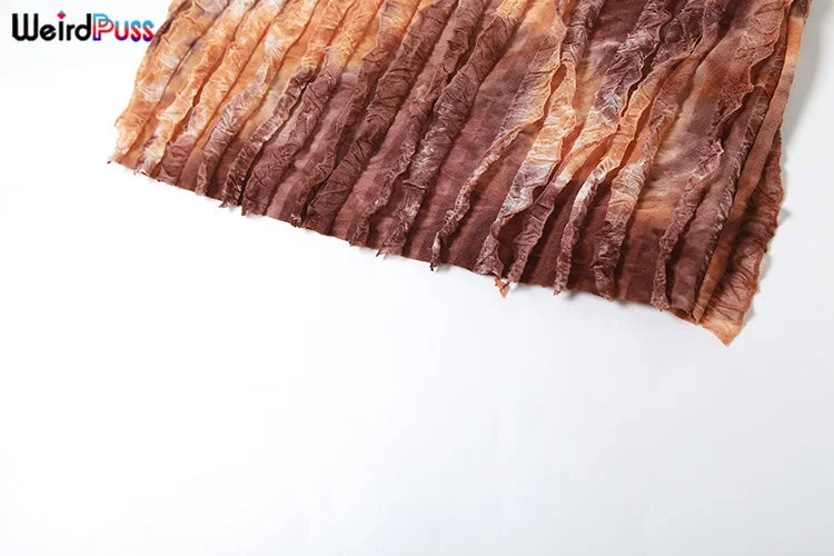 Weird Puss Ruffles Women Sexy 2piece Set See Through Low-Neck Camisole+Peach Hip Skirts Vacation Midnight Clubwear Matching Suit