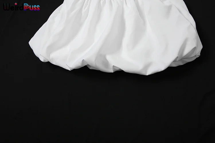 Weird Puss Casual Women 2Piece Set Autumn Trend Skinny Simple Daily Long Sleeve Crop Tops+Puffy Skirt Streetwear Matching Outfit