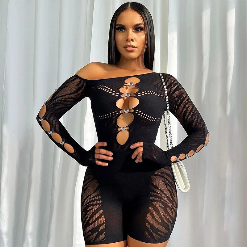 Club Outfits Sexy Jumpsuits for Women Short Sleeve Bodycon Rompers Jumpsuit Skinny Pink Mesh See Though One-piece Overalls 2024