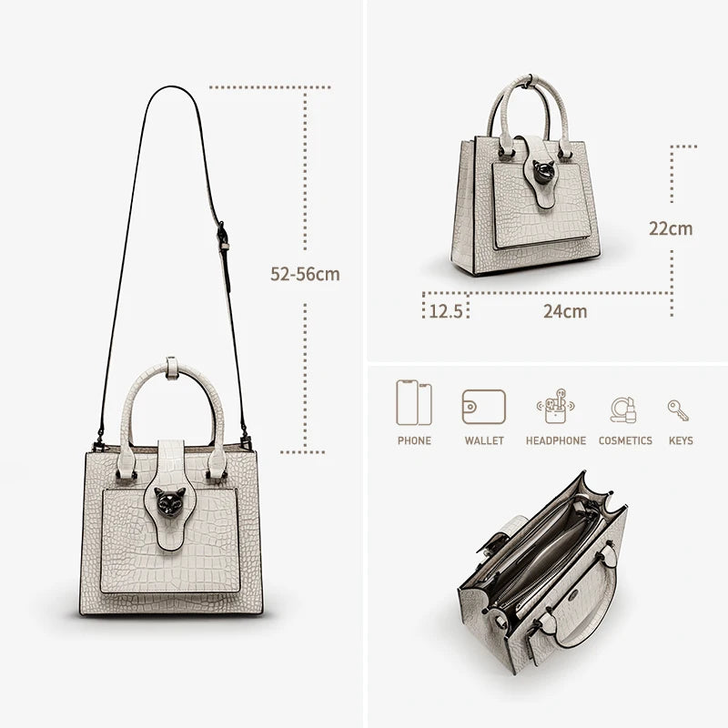 2024 NEW WOMEN'S HANDBAGS BUSINESS LADY GENUINE LEATHER ORIGINAL LUXURY BRAND DESIGNER OFFICE FEMALE BAGS CROSSBODY CAT PURSE