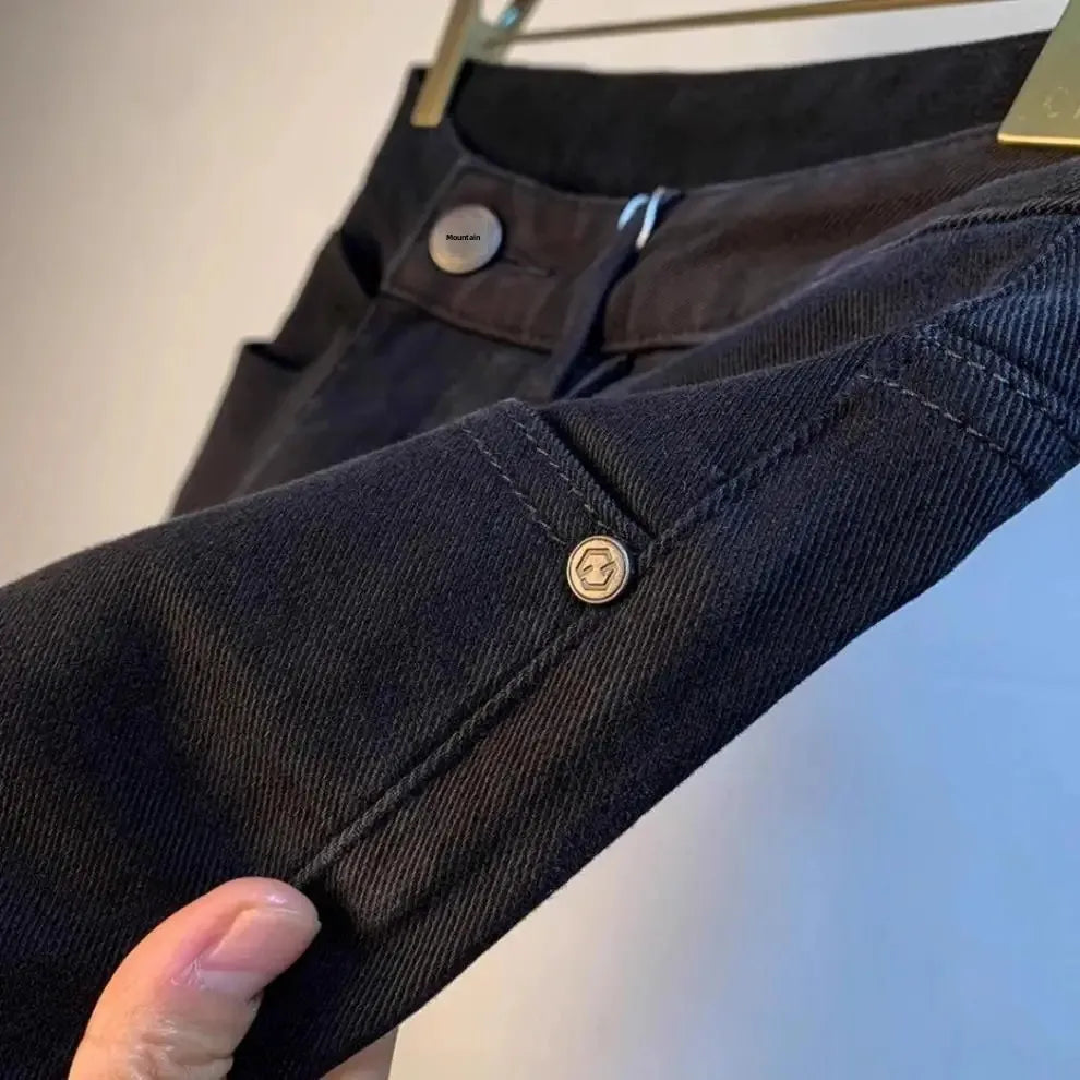 Spring Autumn Men's Elastic Slim Fit Casual Jeans Trendy Loose High End Brand Fashionable Long Trousers Popular Style