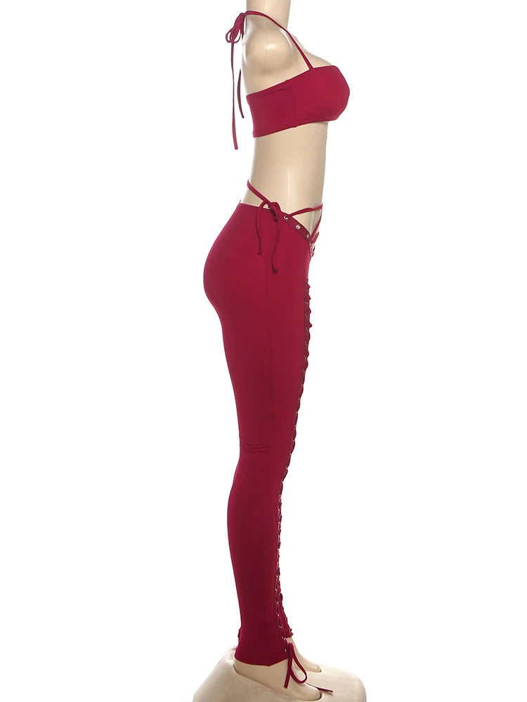 Halter Camisole & Shirring Hollow Pants Set — Women's Clubwear