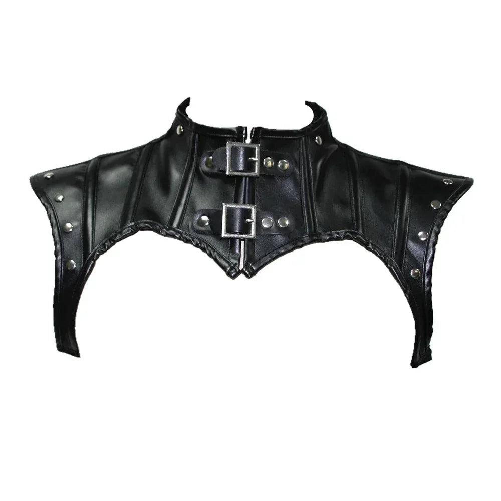 Faux Leather Corset Set Women's Steampunk Gothic Cosplay Game Armor Outfit Sexy Bustier Tops Nightclub Rave Costume