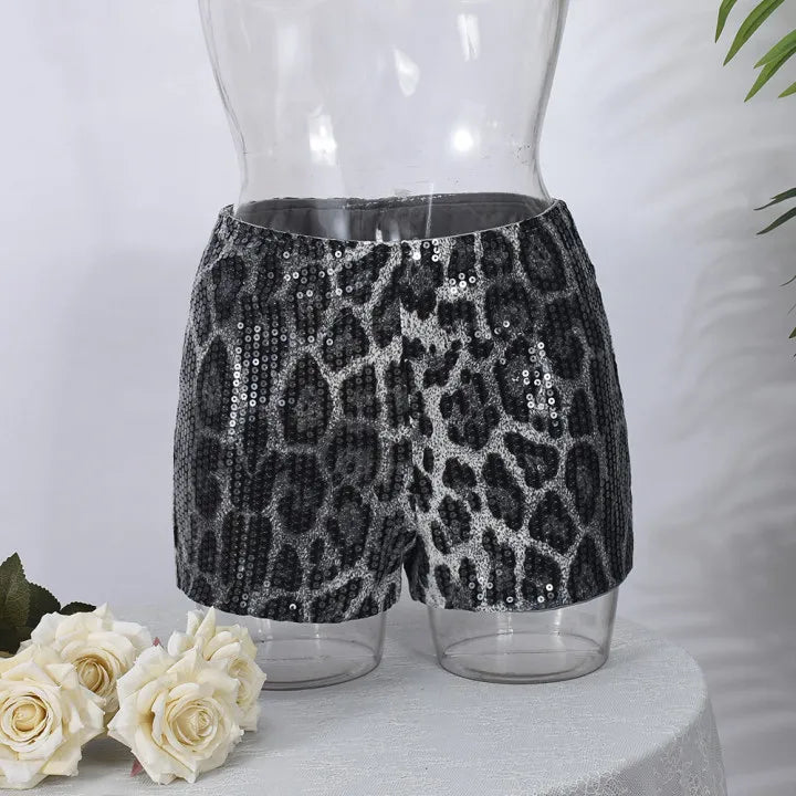 HLJ&GG Y2K Summer New Letter Tank Top Two Piece Sets Women Round Neck Sleeveless Vest + Sequin Leopard Shorts Outfits Streetwear