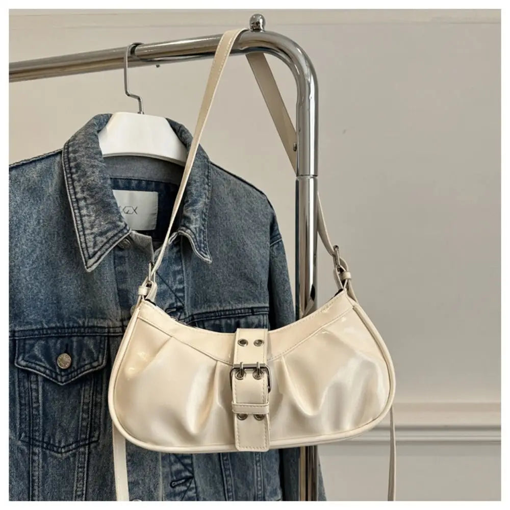 Retro Designer Buckle Armpit Bag Pu Leather Gothic Y2k Shoulder Bag Vintage Cross Body Spicy Girl Handbag Female