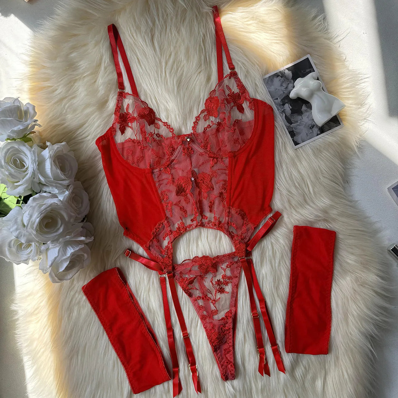SINGREINY Gauze Sheer Slim Erotic Bra&Brief Sets Fashion Embroidery Club Sleepwear Female Prono Transparent Sexy Underwear Suits