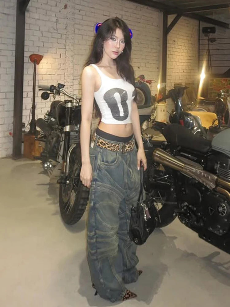 Weird Puss Casual Digital Print Vest Women Fashion Hottie u-Neck Skinny Simple Elasticity Sporty Street Party Classic Daily Tops