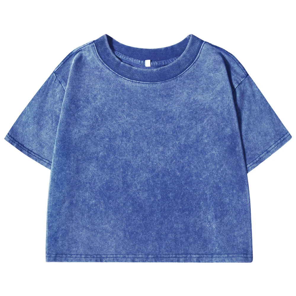 Slim Retro T-Shirt Solid Color Women Fashion Cotton Tee Tops Casual Sport Short Sleeve Cool Washed Streetwear For Female