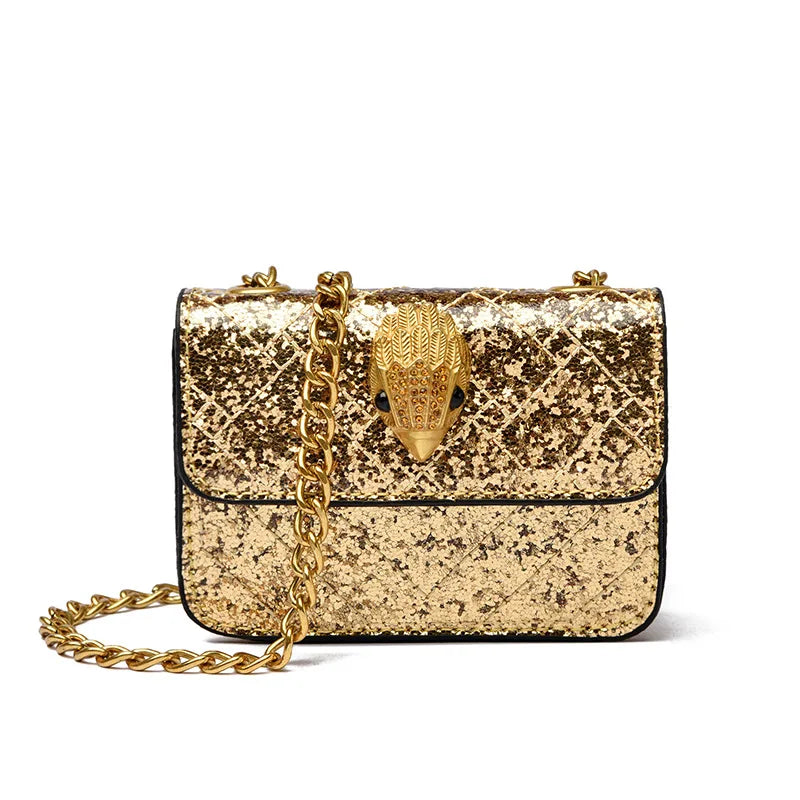 Multicolor Glitter Sequins V Diamond Quilted Mini Square Bag Ladies Eagle Head Lock Gold Metal Chain Crossbody Shoulder Handbag