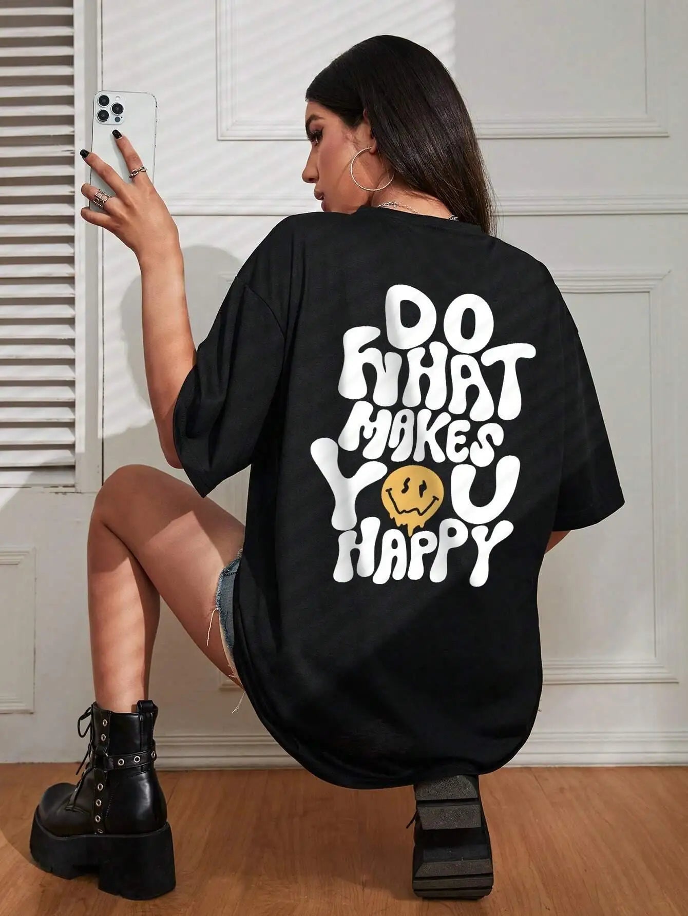 Do What Makes You Happy Funny Letter Graphic T Shirt Women Street Casual Tees Soft Short Sleeve Cotton Oversized Tee Clothes