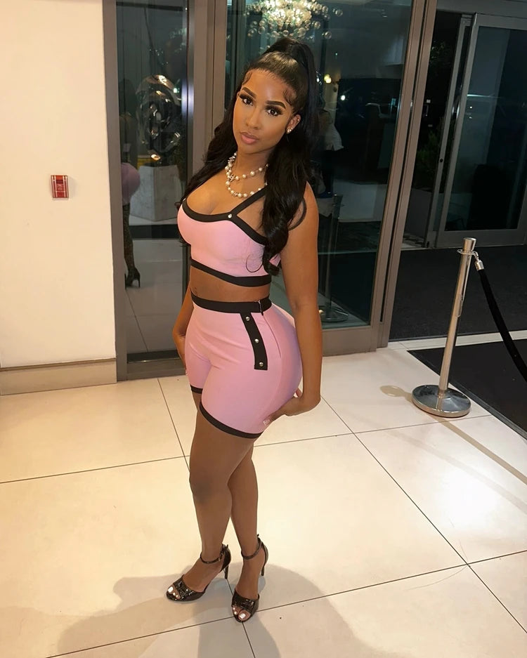 STYLISH LADY Sports 2 Piece Set Women Spaghetti Strap Crop Top and Shorts Suits 2025 Summer Sexy Club Party Patchwork Outfits