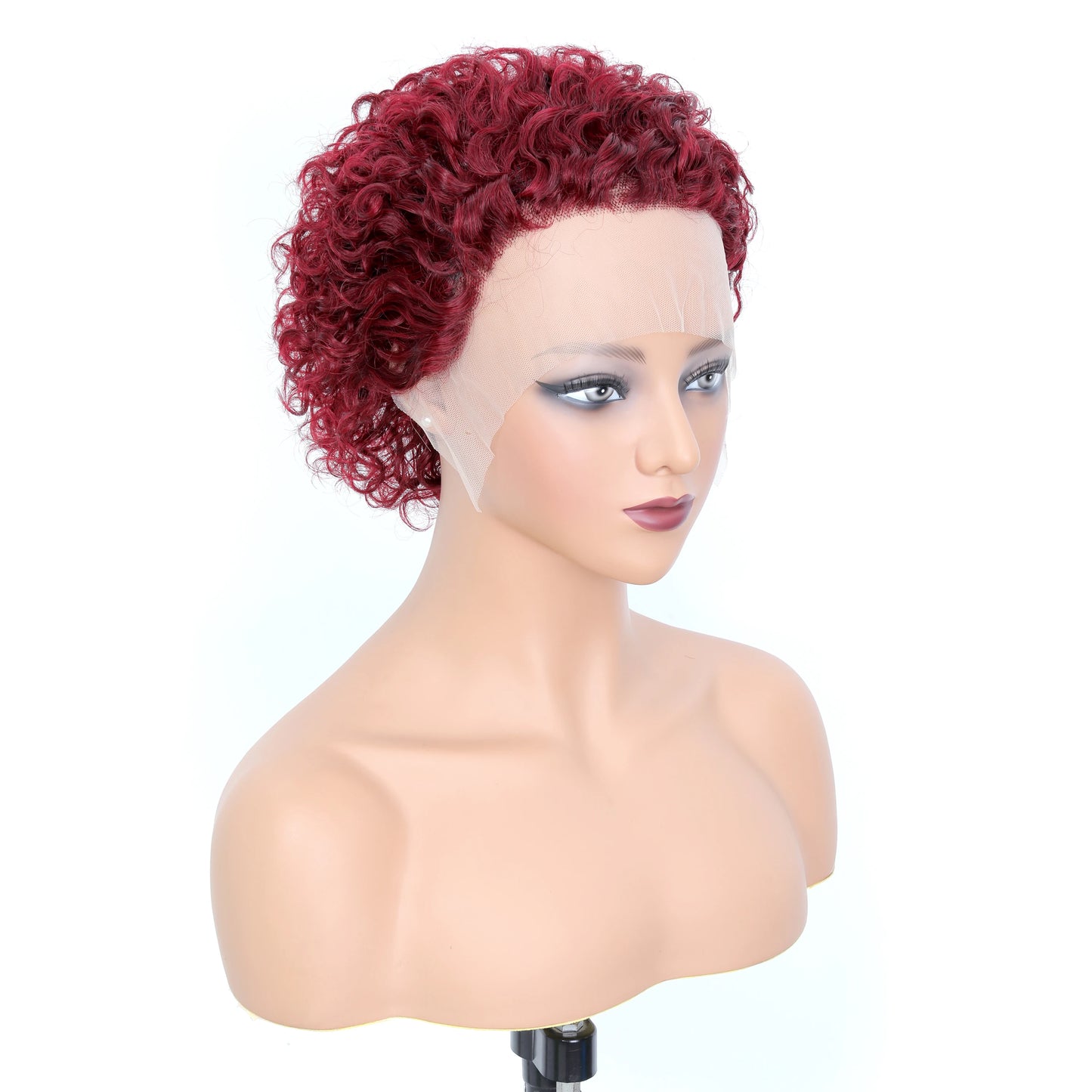 99j Red Short Curly Wigs Pixie Cut Lace Front Wigs 6 inch Human Hair 13X1 Pixie Burgundy Human Hair Wigs For Women Pixie Wig