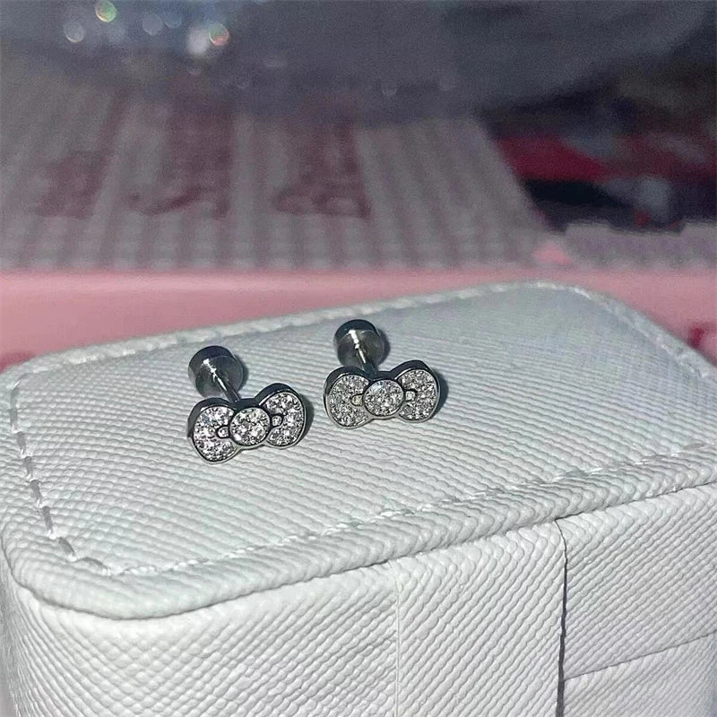 1PCS 1.2mm Bowknot Ring Stainless Steel Ear Bone Nail Shiny Screws Earrings Y2K Hottie Cochlea Piercing Body Jewelry