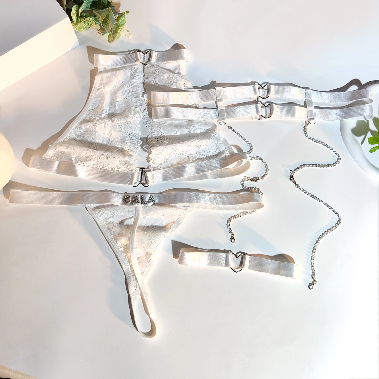 Sexy Customized Name Underwear Set Perspective Fancy Lace Top Set 3 Pieces Transparent See Through Bra and thong Set