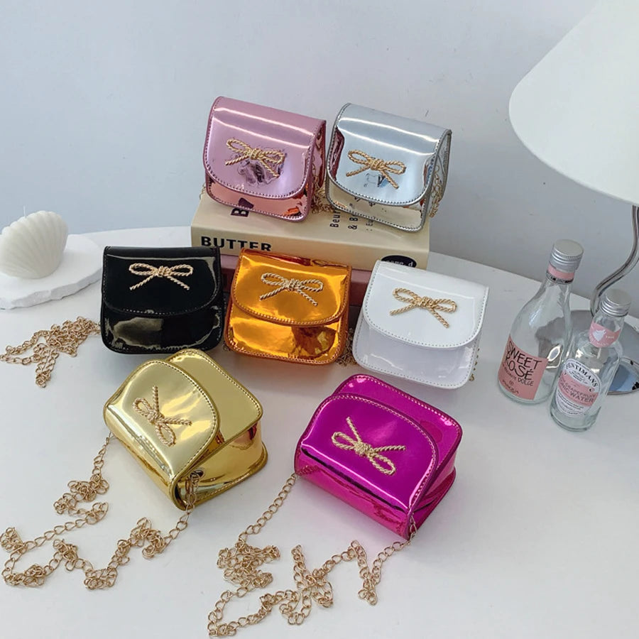 New Shiny Laser Small Square Bag with Bowknot | Mini Crossbody Bag with High-End Aesthetic | Stylish Commuter Crossbody Bag