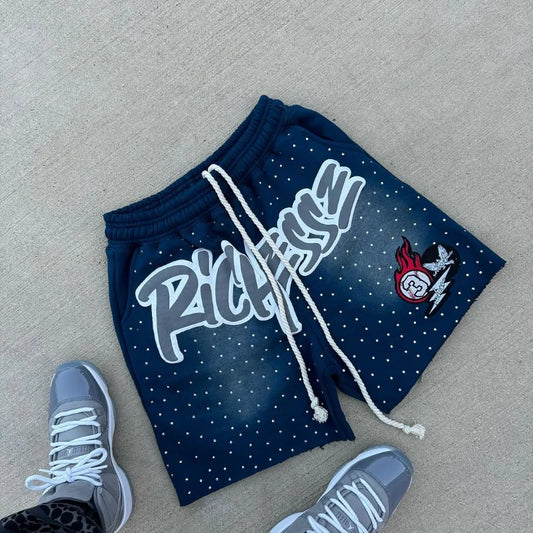 Letter Print Mens Shorts Street Fashion Rhinestone Basketball Shorts Men Clothing Loose Casual Sweatpants Shorts for Men Pants