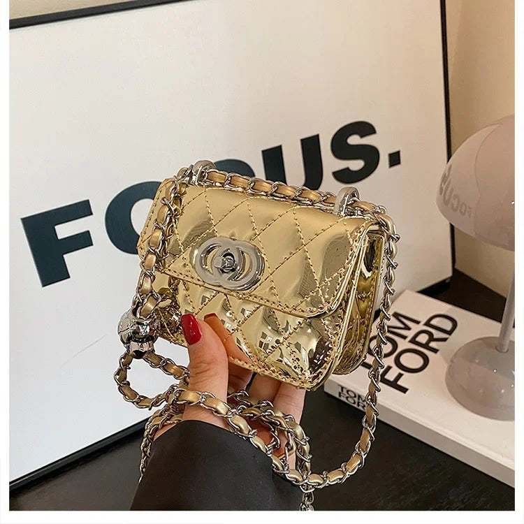 2025 New Arrival Eye - Catching Laser - Patent Mini Crossbody with Gleaming Glossy Chain Strap, Convenient Lipstick Holder