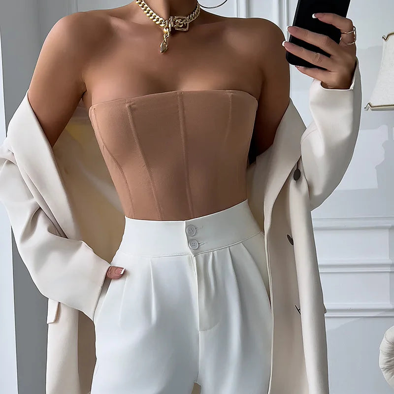CHUANGERM Sexy Corset Top Solid Color Sleeveless S-neck Backless Bandage Women Push Up Hourglass Body Shaper Bustier Lingerie