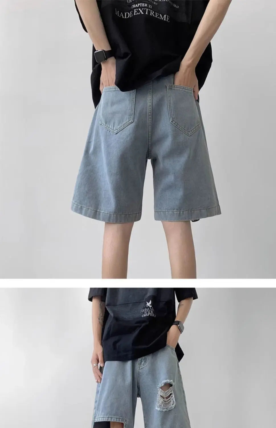 Denim Summer Thin American Ripped Denim Versatile Loose Casual Mid-sized Pants, men's jeans
