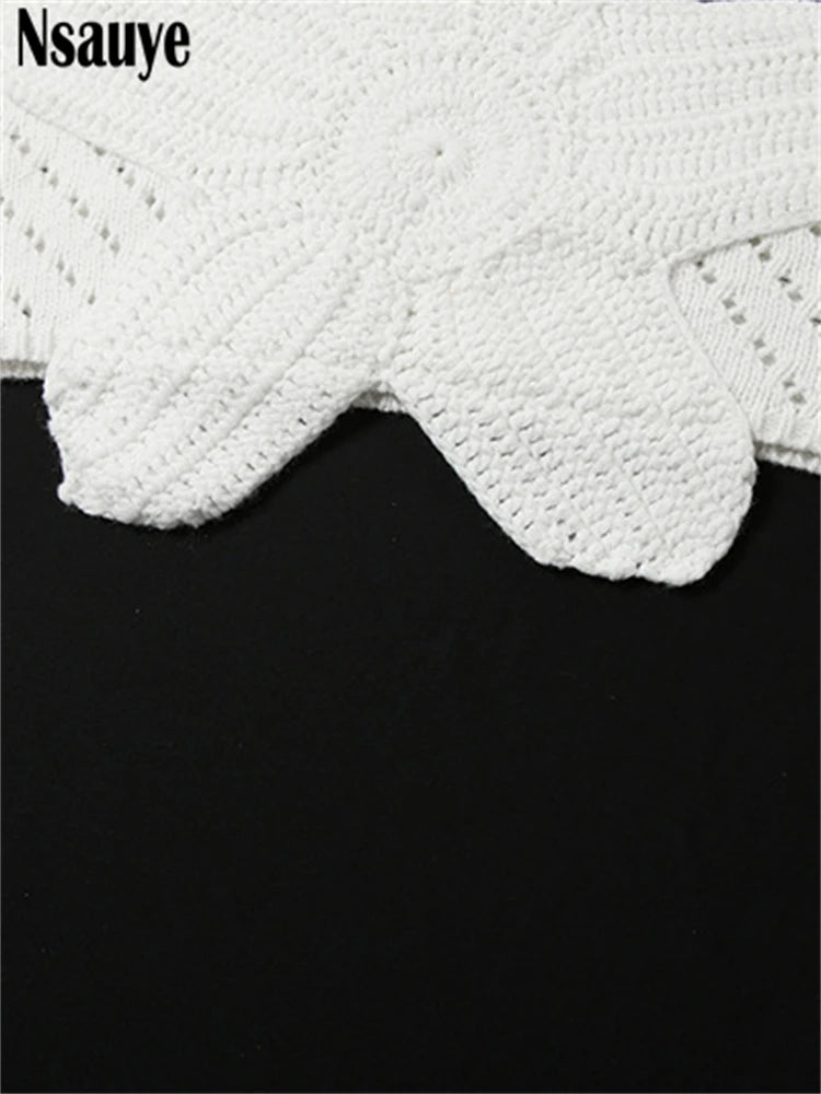 Nsauye Flower Knitted Halter Chic Off Shoulder Crop Top Sexy Club Fashion Women Summer Sleeveless Hollow Out Beach Tank Tops