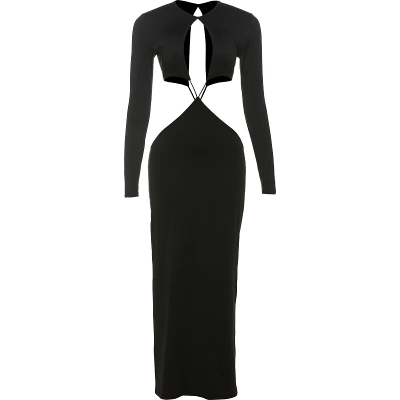 Hollow Irregular Backless Full Sleeve Bodycon Dress — Women's
