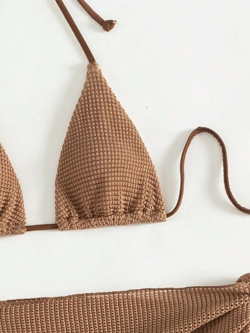 Sexy Brown Bikini Set 2024 Women Halter Push Up Bra Skirt 3 Piece Swimsuit Summer Bathing Suit Cover Up Thong Swimwear Biquini
