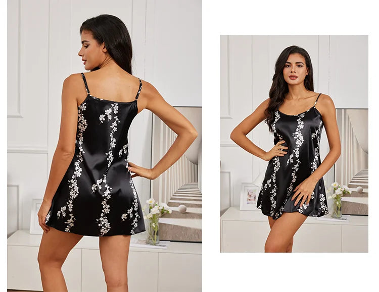 Sexy Pajamas Women's Silk Thin Suspender Nightdress Pink Nightgown Nightwear For Woman Home Clothes Sleepwear Ladies Mini Dress