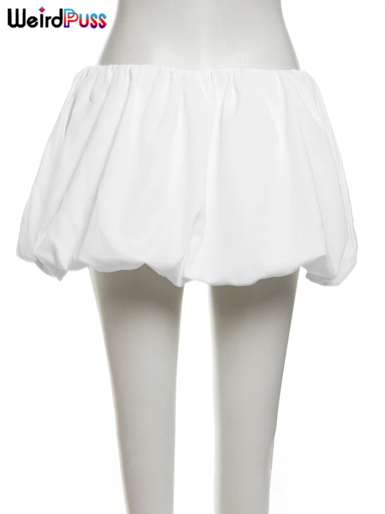 Weird Puss Casual Women 2Piece Set Autumn Trend Skinny Simple Daily Long Sleeve Crop Tops+Puffy Skirt Streetwear Matching Outfit