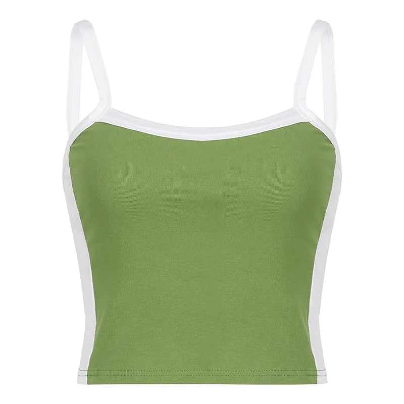 Sleeveless Knitted Crop Tops Green Sexy Basic Patchwork Summer Casual Cami Backless Y2k Vintage Tank Top Women