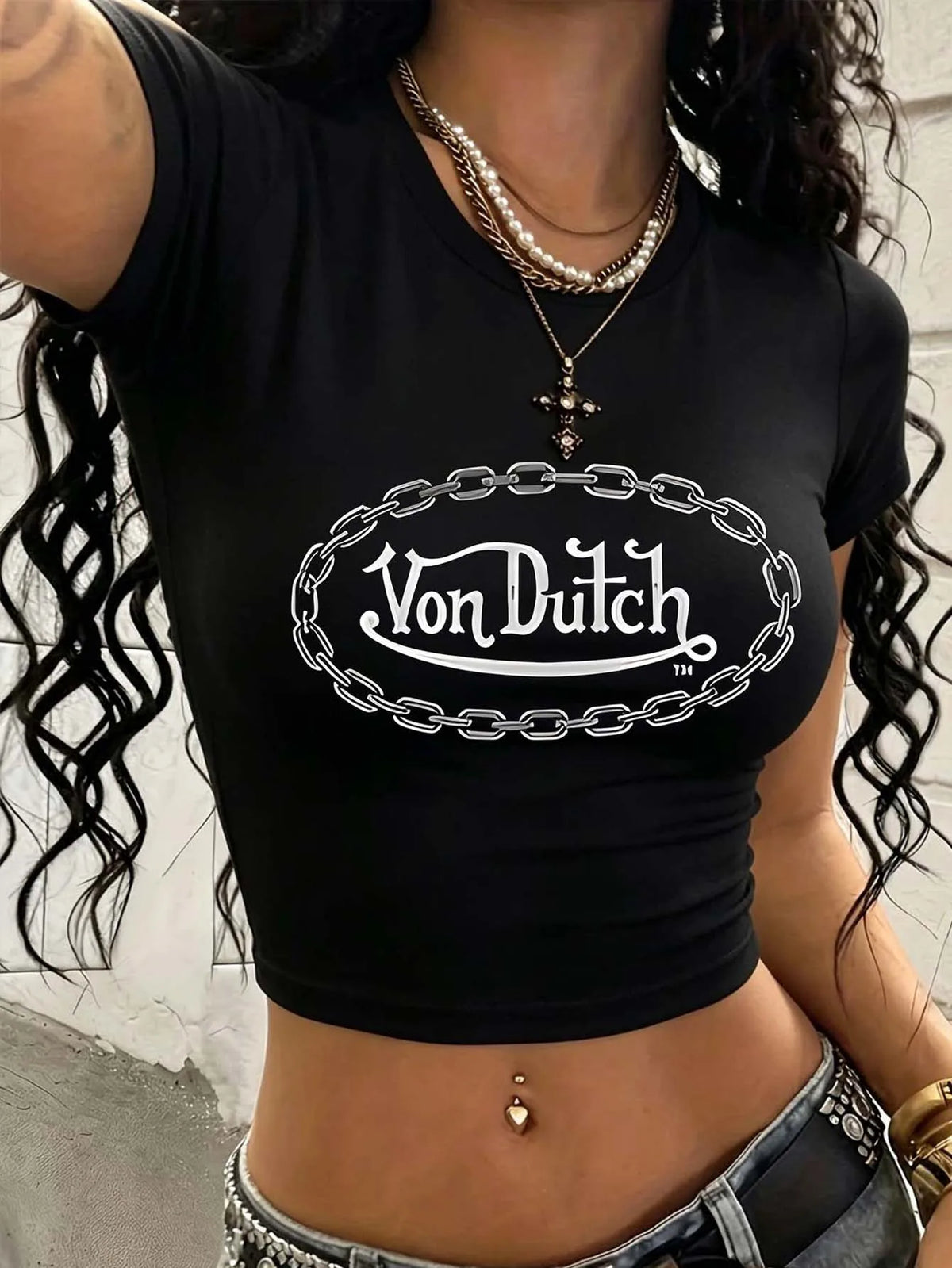 Women's European-style Y2K Vintage Cool-Girl Summer Printed Fitted Short-Sleeved Shirt, Casual, Soft