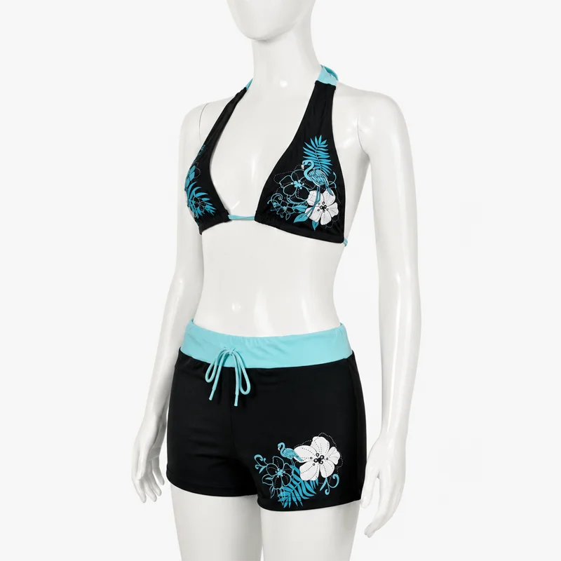 Women Floral Bikini Set Halter Triangle Top Drawstring Boyshort Bottom Two Piece Sexy Beach Swimwear Summer Vacation 2026