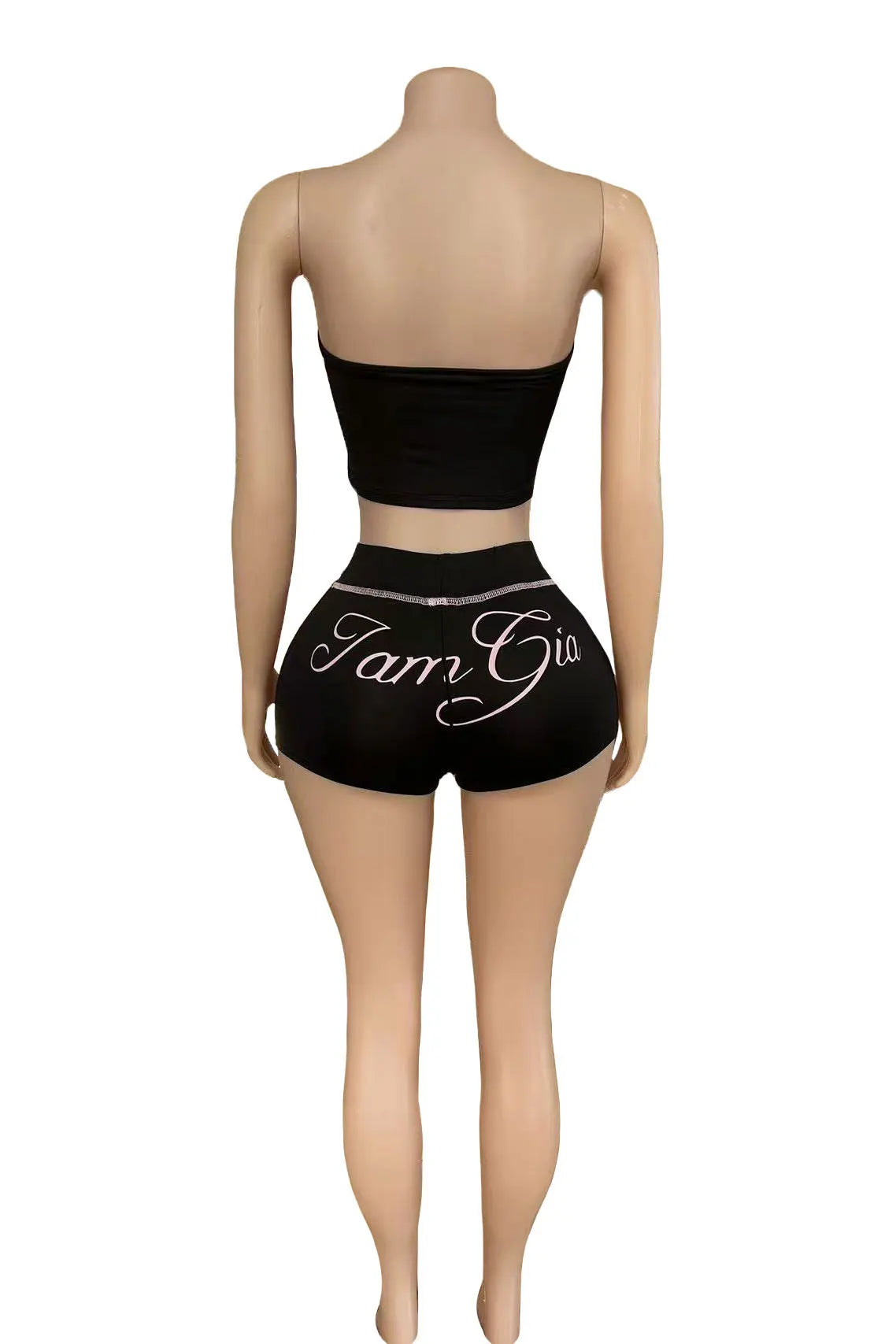 HLJ&GG Y2K Sexy Letter Print Two Piece Sets Women Off Shoulder Backless Slim Crop Top And Shorts Outfits Fashion 2pcs Streetwear