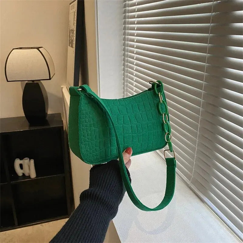 Retro Felt Small Square Bag For Women Autumn Shoulder Handheld Fashion
