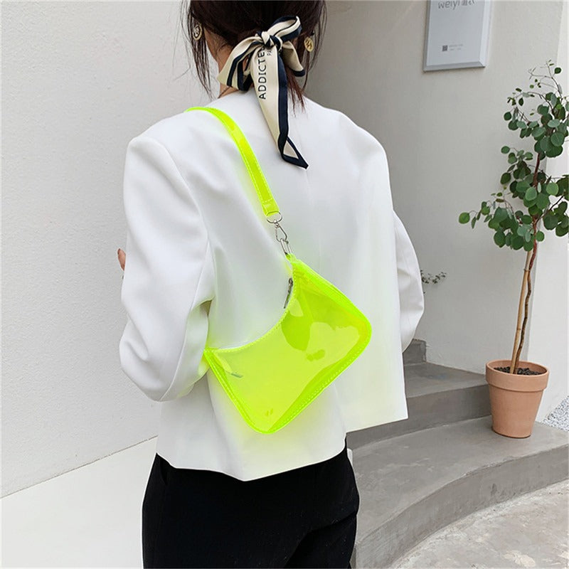 Clear Jelly Shoulder Bag For Women, Y2K Small Zipper Underarm Purses & Fashion Handbag