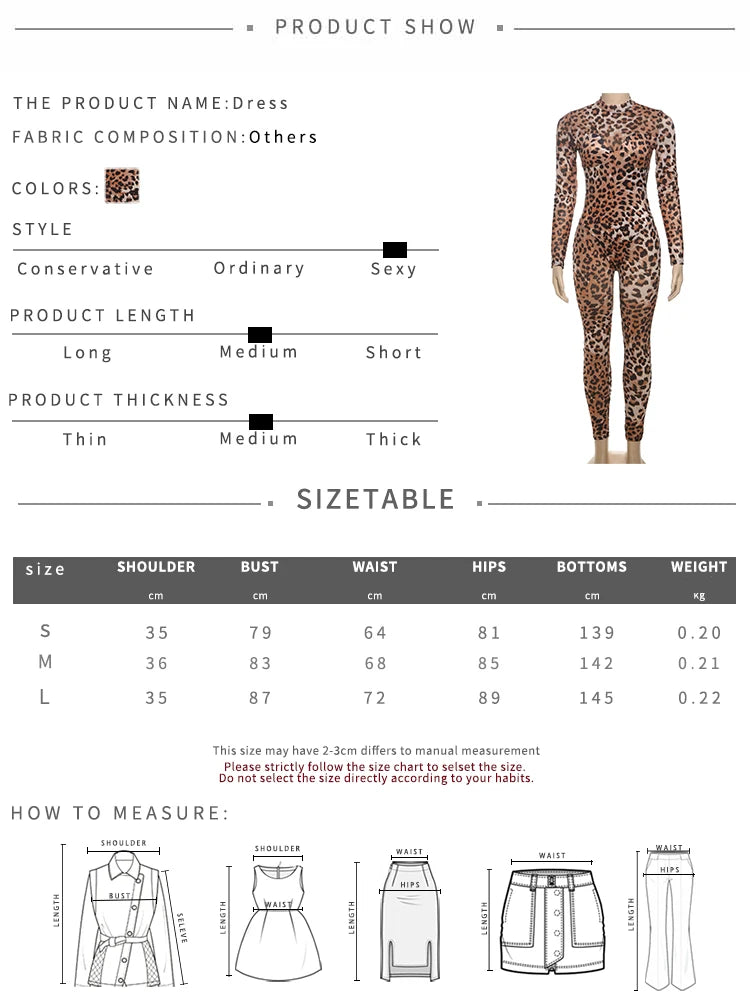 Weird Puss Leopard Print Jumpsuit Women Sexy See Through midnight full sleeve Hipster Fit Street Clubwear Party Workout Overalls