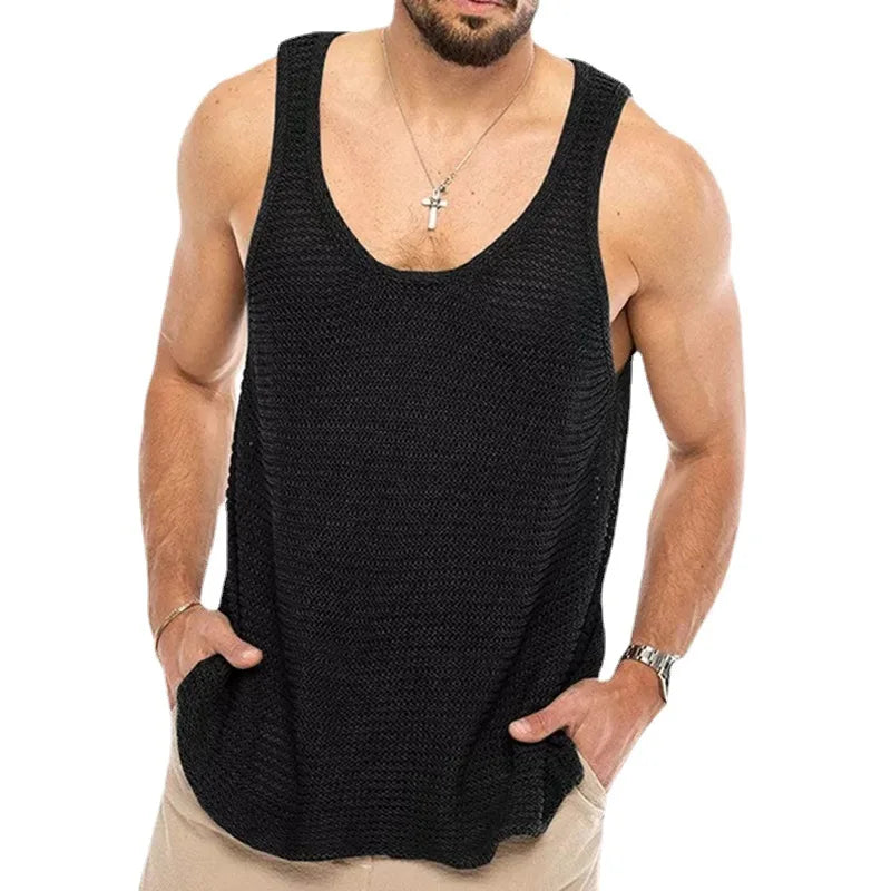 Summer Men Sleeveless Shirt Bodybuilding Gym Tank Top Man Basketball Knitted Tops Slim Casual Vest Sport Singlets Male Clothing