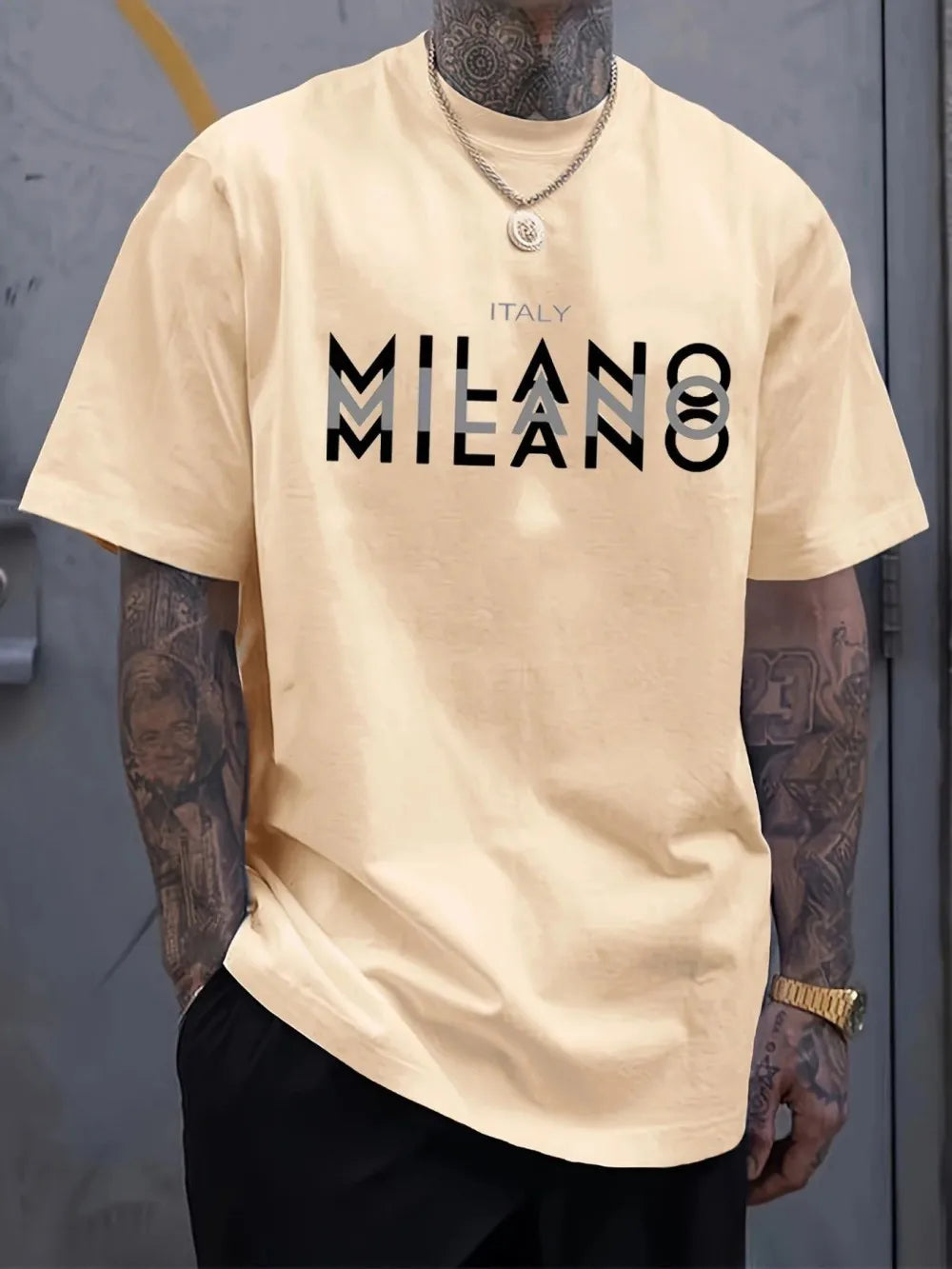 Men's summer casual comfortable breathable round neck T-shirt with letters and various shadow patterns outdoor fashion top