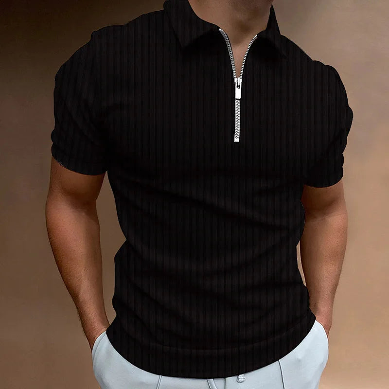 2024 new Short Sleeved Summer Europe And The United States New POLO Shirt Zipper Striped Short Sleeved Men's Polo Shirt