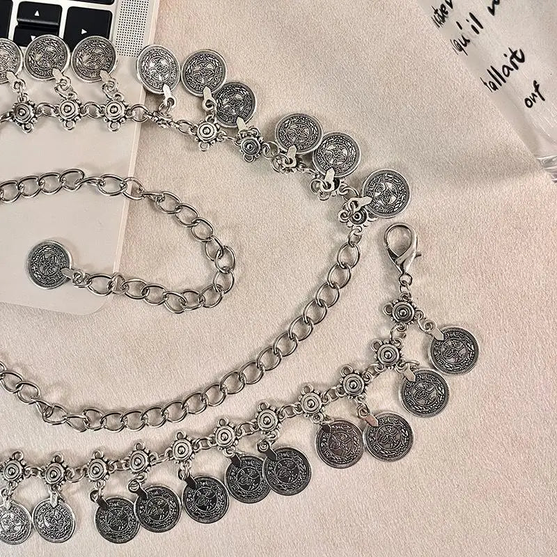 Metal Tassel Waist Chain Vintage Silver Bohemian Style Waistband Body Jewelry Waist Jewelry Ethnic Style Belt