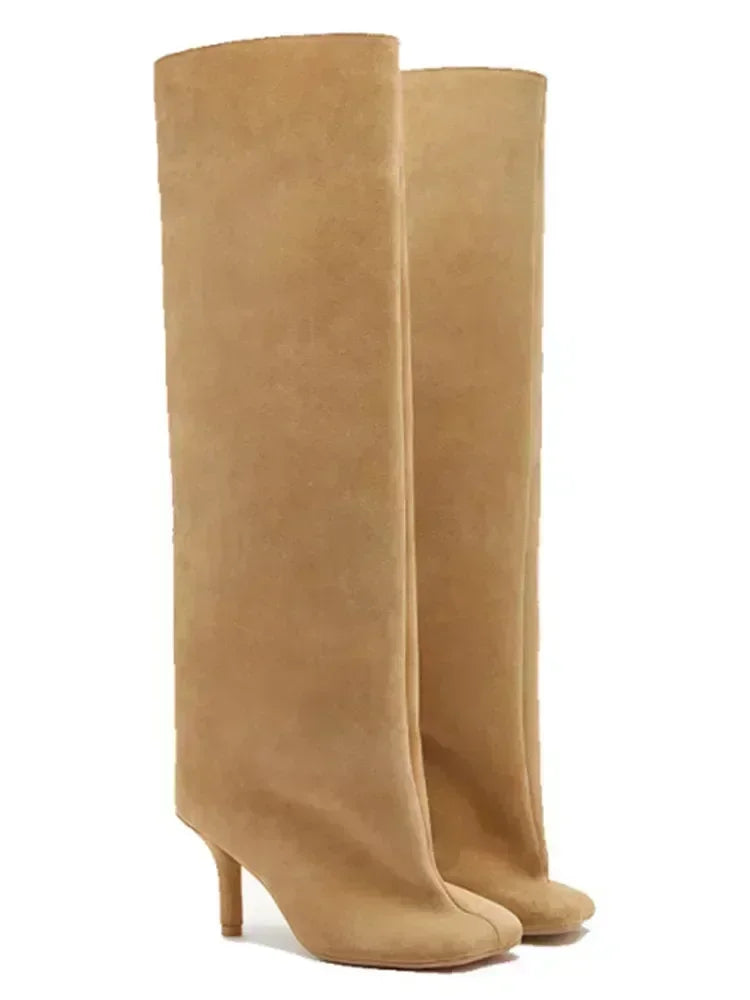 2025Autumn and Winter New 6cm Slim High Heels Knee High Women's Boots Round Toe Fashionable Women's Long Boots Knight Boots