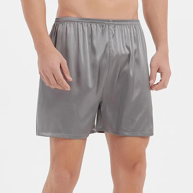 Mens Boxer Shorts Pajama Pants 19mm Mulberry Silk Sleepwear Lounge Underwear Beach Shorts with Elastic Waistband L-6XL