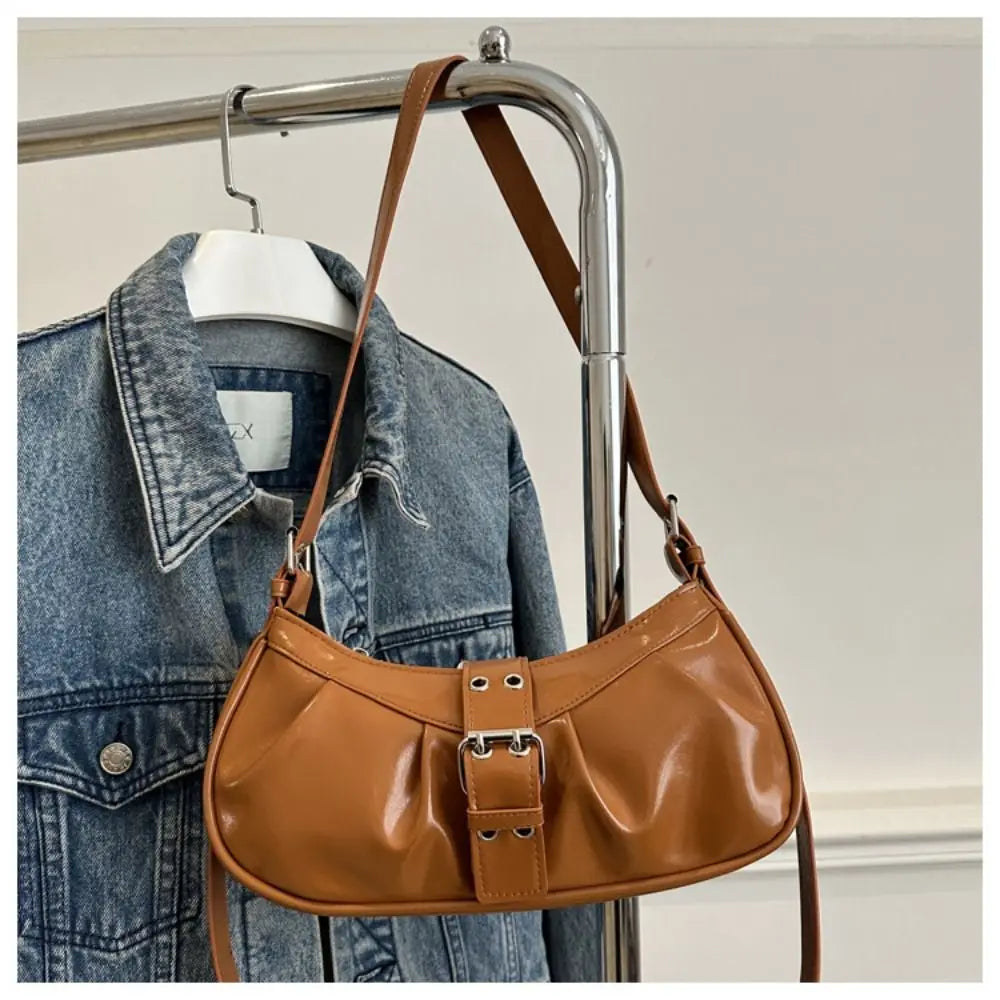 Retro Designer Buckle Armpit Bag Pu Leather Gothic Y2k Shoulder Bag Vintage Cross Body Spicy Girl Handbag Female
