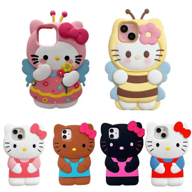 Sanrio 3D Cartoon Hello Kitty Bow Cute Phone Case For iPhone 17 16 15 14 13 12 Pro Max 11 Xs XR 7 8 Plus SE Soft Silicone Cover