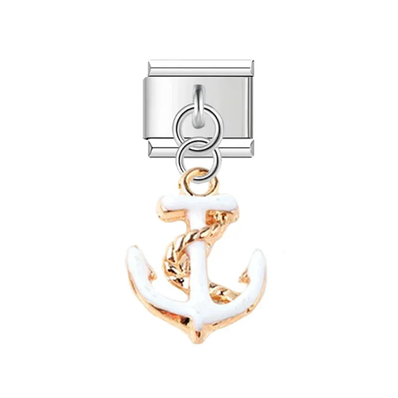 2025 NEW Popular Bow Anchor Pendant Elastic Charm Italian Links Fit 9mm Modular Bracelet Making DIY Jewelry Bulk