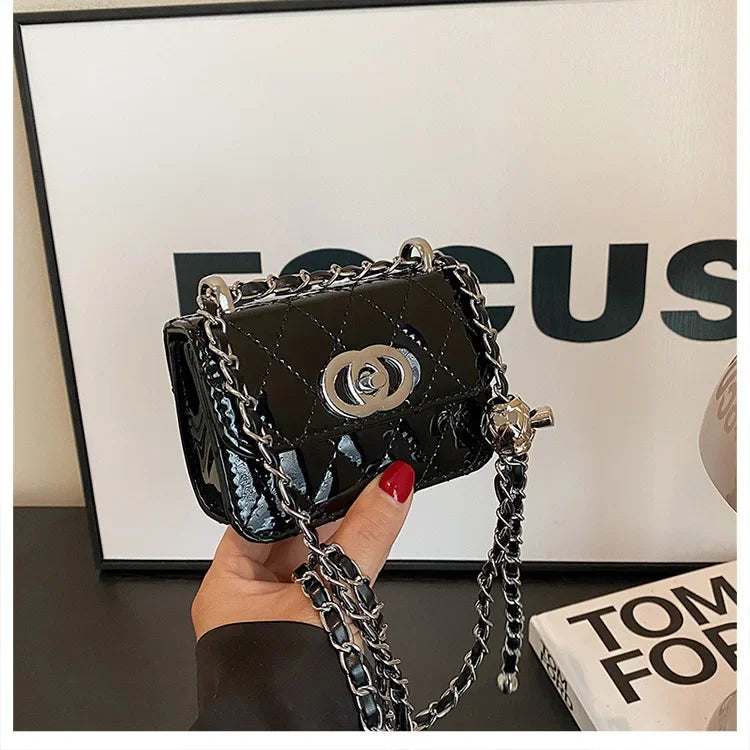 2025 New Arrival Eye - Catching Laser - Patent Mini Crossbody with Gleaming Glossy Chain Strap, Convenient Lipstick Holder