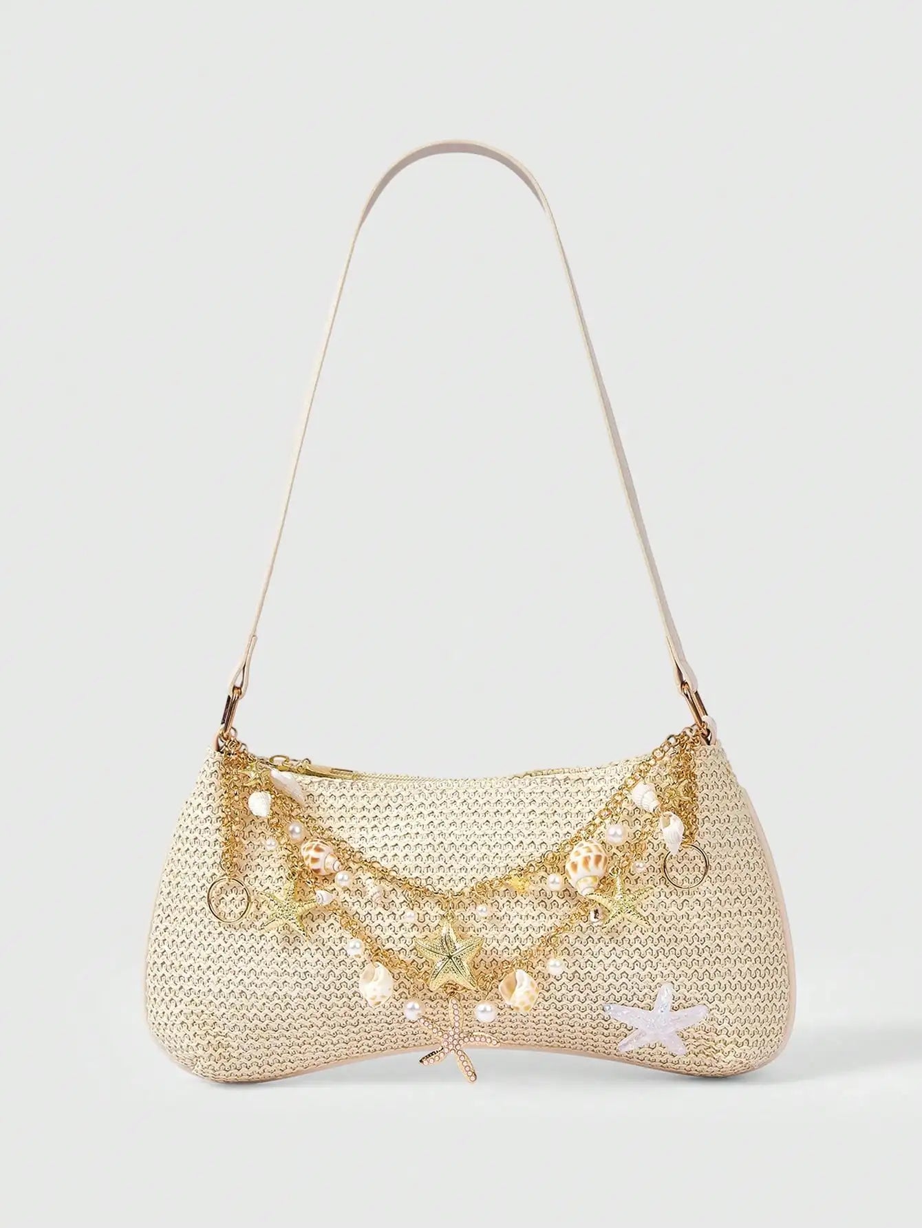 ROMWE Fairycore 1pc Summer Beach Starfish Series Shell & Seashell Woven Shoulder Hand Carry Bag