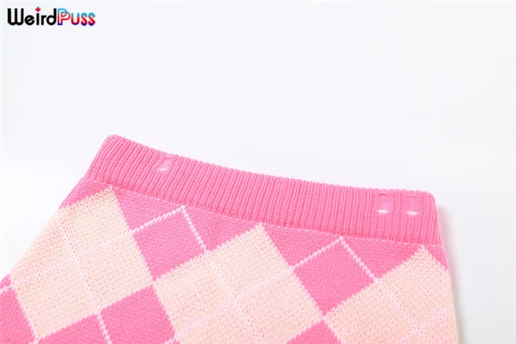 Weird Puss Sweater Women 2 Piece Set Hipster Tassel Plaid Cardigan Tops+Mini Shorts Stretch Autumn Trend Matching Street Outfits