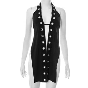 STYLISH LADY Lace Up Backless Tops 2025 Summer Women Halter Sleeveless Hollow Out Black Sexy Club Party Street Tees