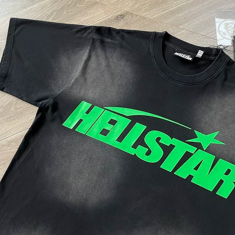 HS Gel Sport Logo Cotton wash short sleeve T-shirt European and American fashion